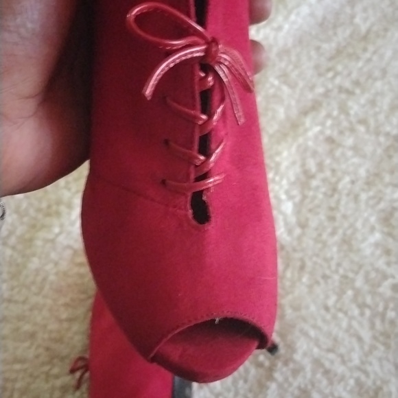 Red Faux Suede Booties - Picture 11 of 11